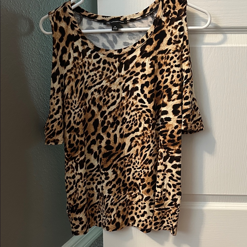 INC International Concepts Women's Animal Print cold shoulder Blouse